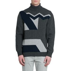 $3,495 NWT Kiton 100% Cashmere Intarsia Gray Turtleneck Pullover Sweater M